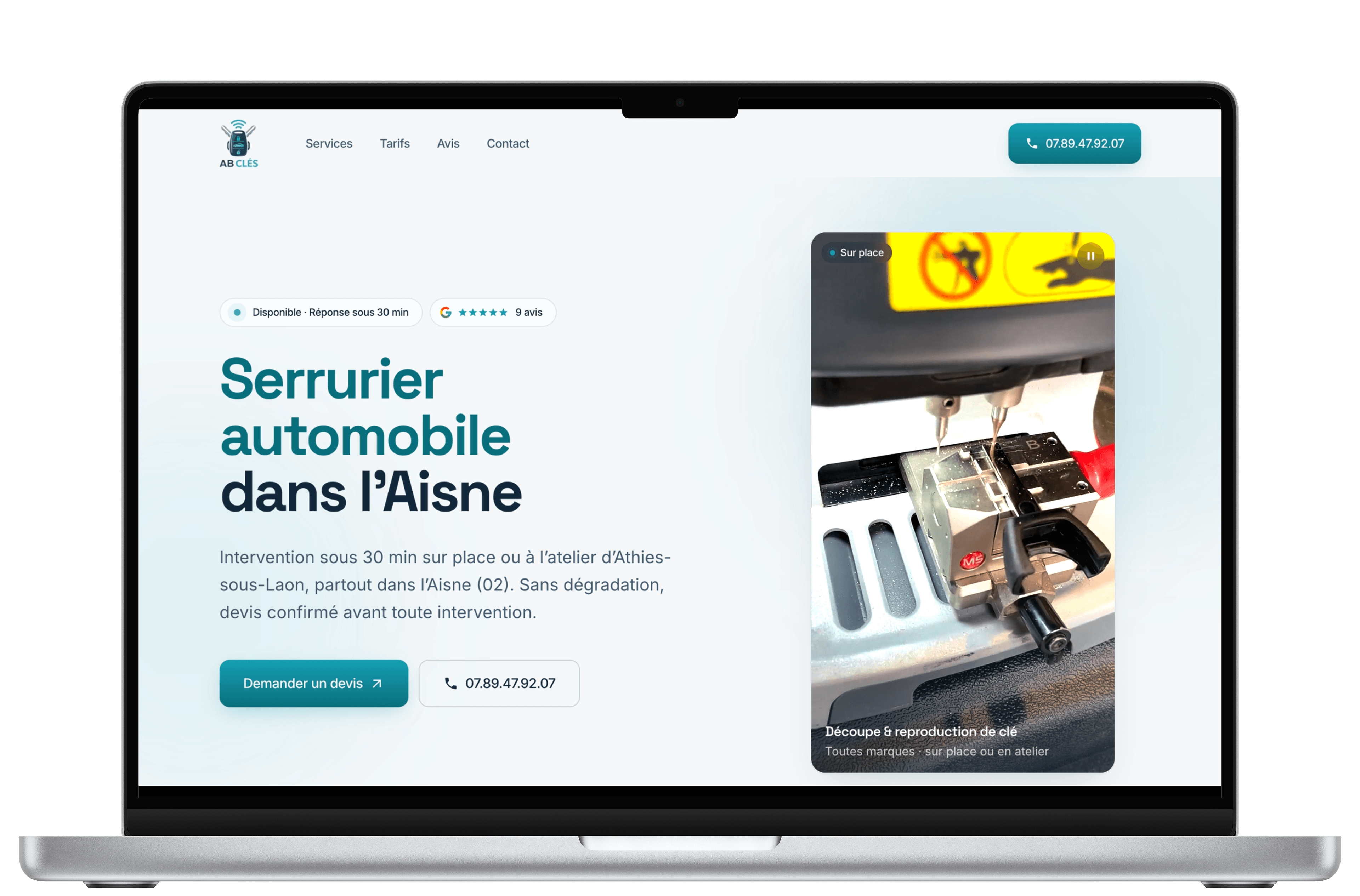 Version desktop du site AB Clés