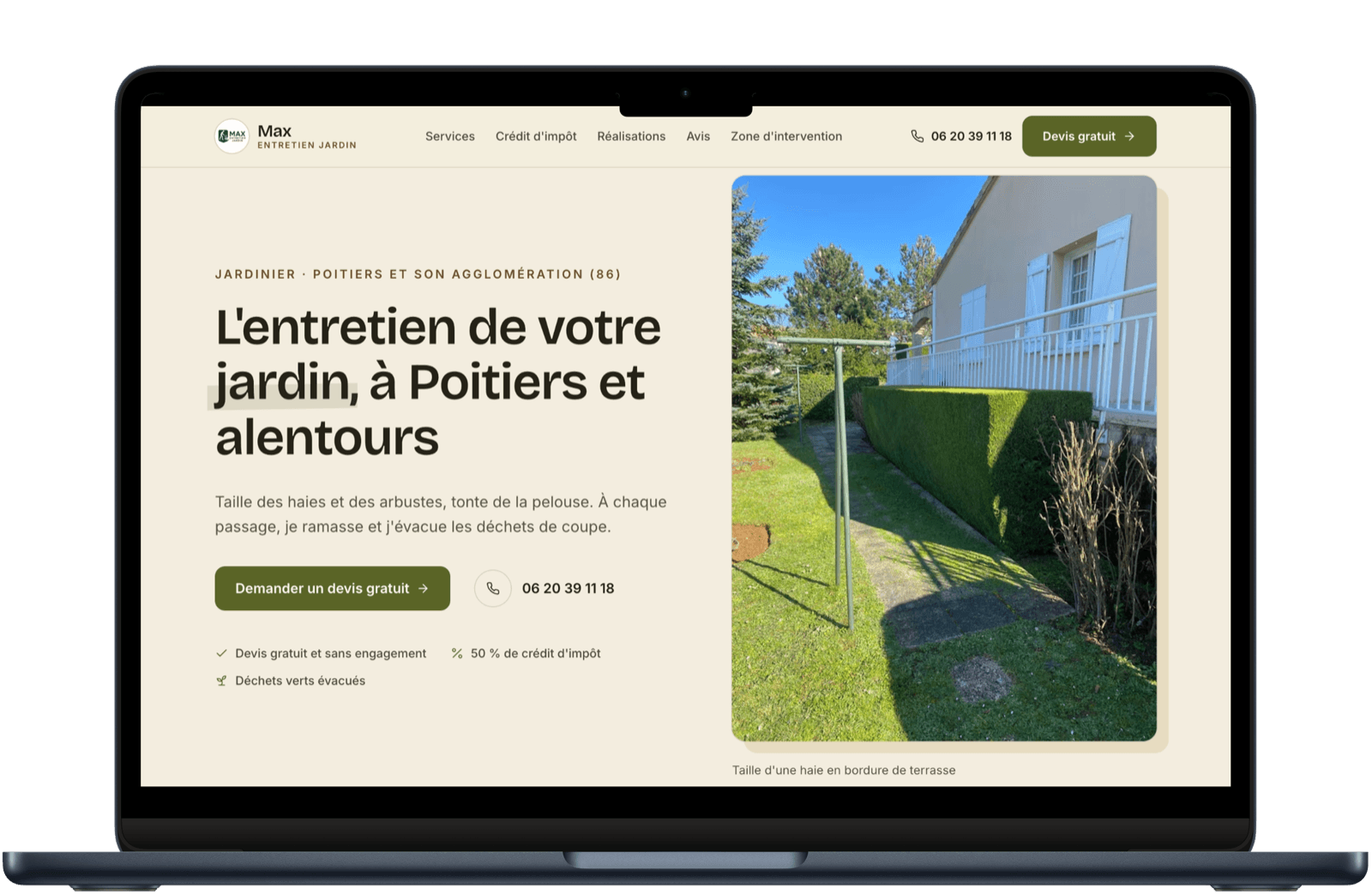 Site internet Max Entretien Jardin créé par Hexa Web