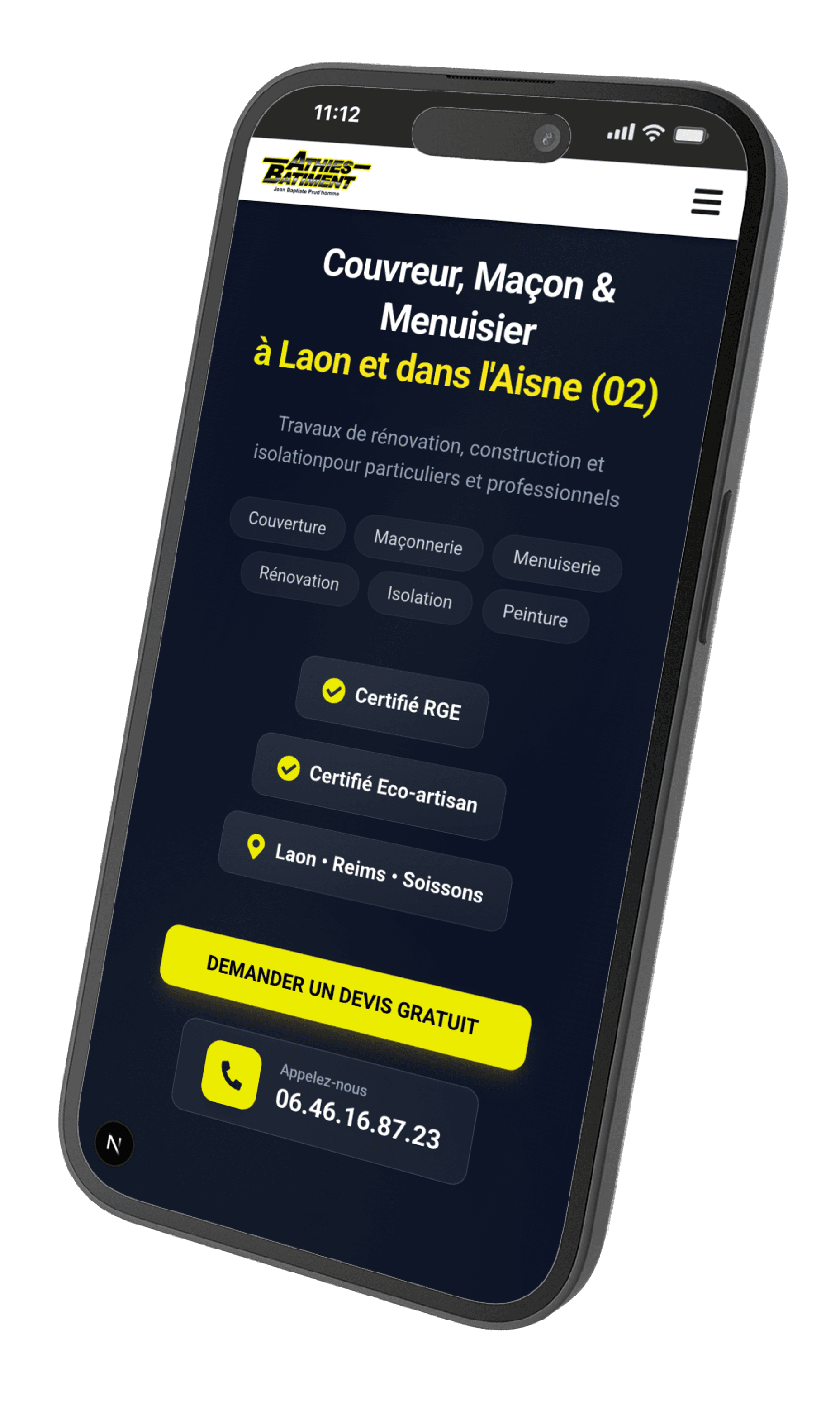 Version mobile du site Athies Batiment