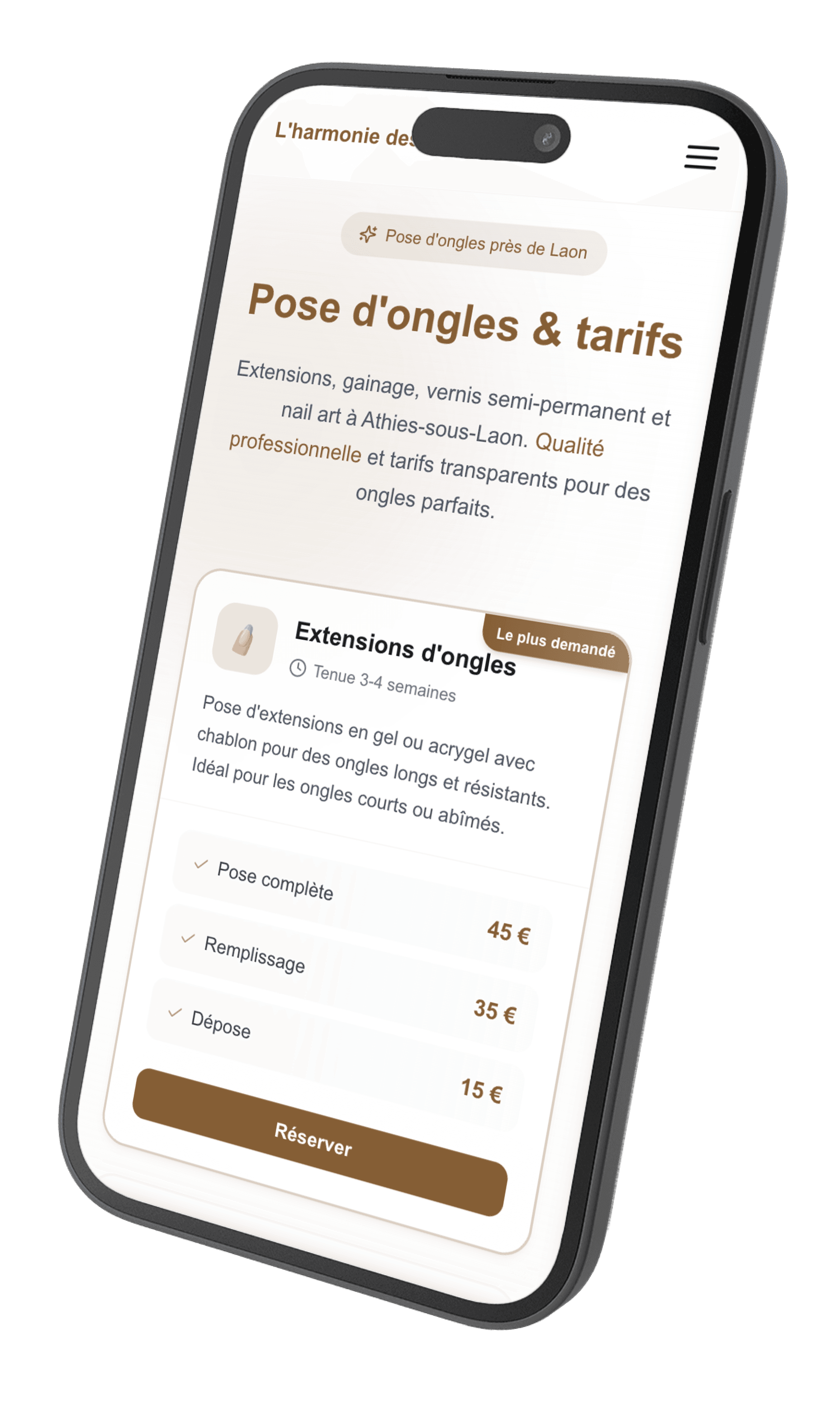 Aperçu du site internet créé pour L'harmonie des Ongles, Prothésiste ongulaire à Athies-sous-Laon (02)